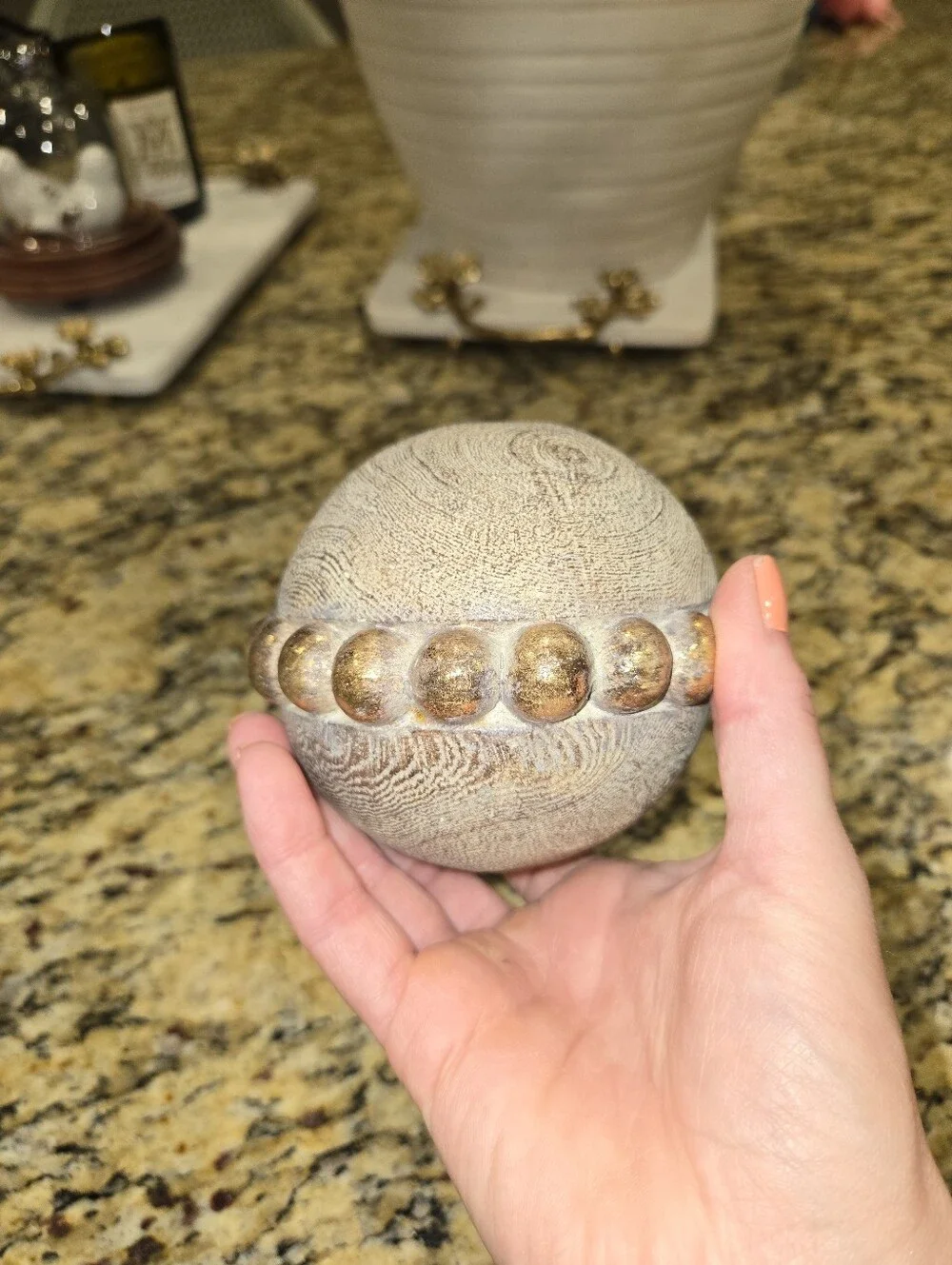 PIER 1 Decorative Wooden Textured Spheres with Gold Bead Accent